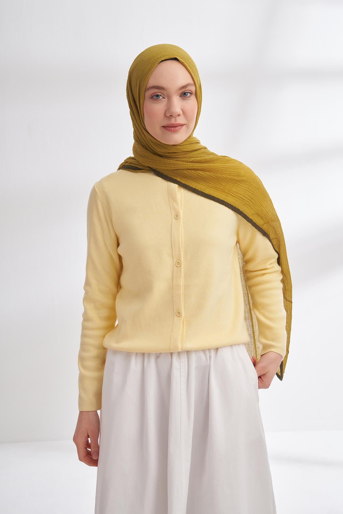 Armanda Müslin Biyeli Şal 3352-Zeytin