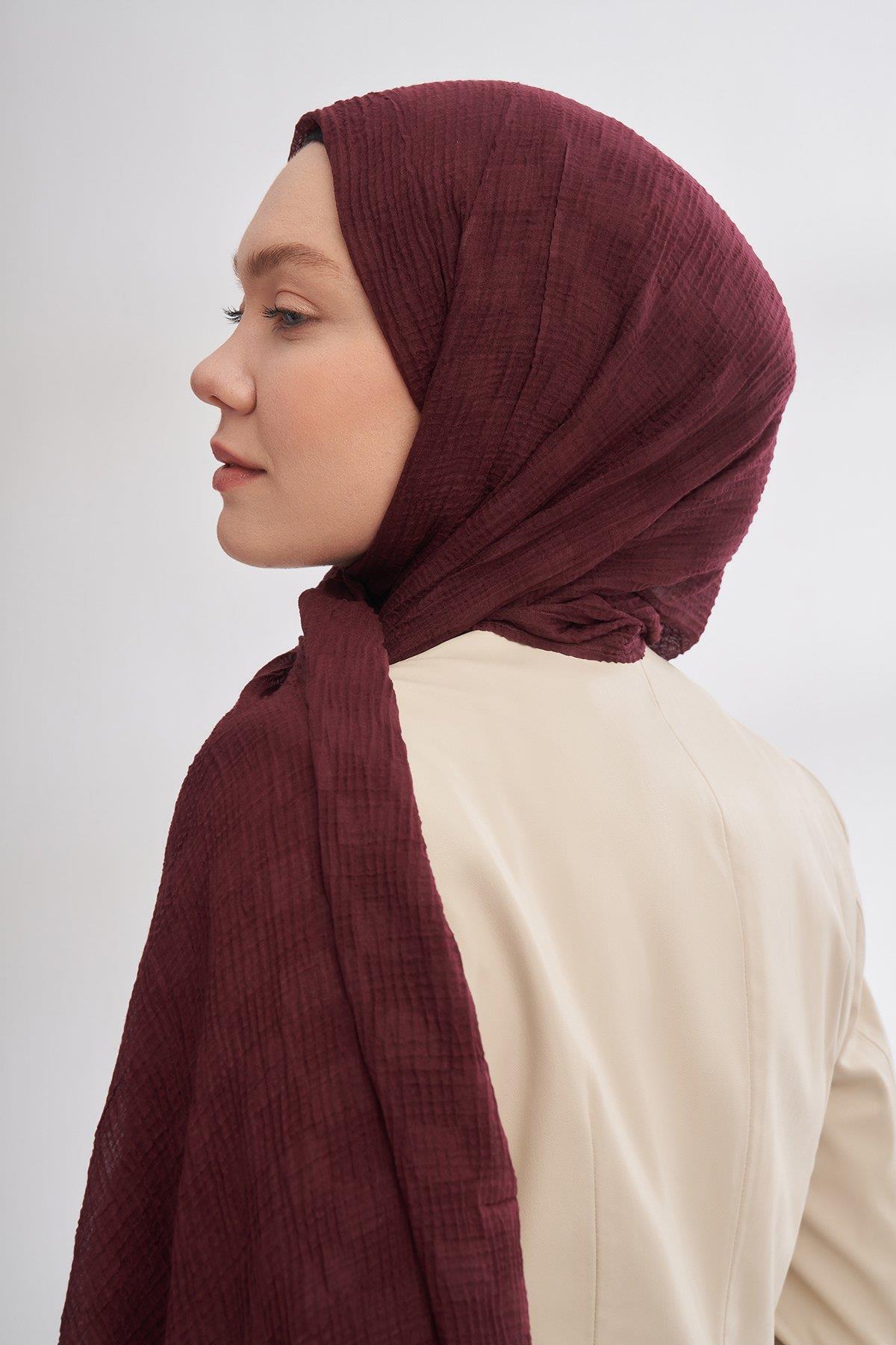 Armanda Müslin Dama Desen Şal 3350-Burgundy