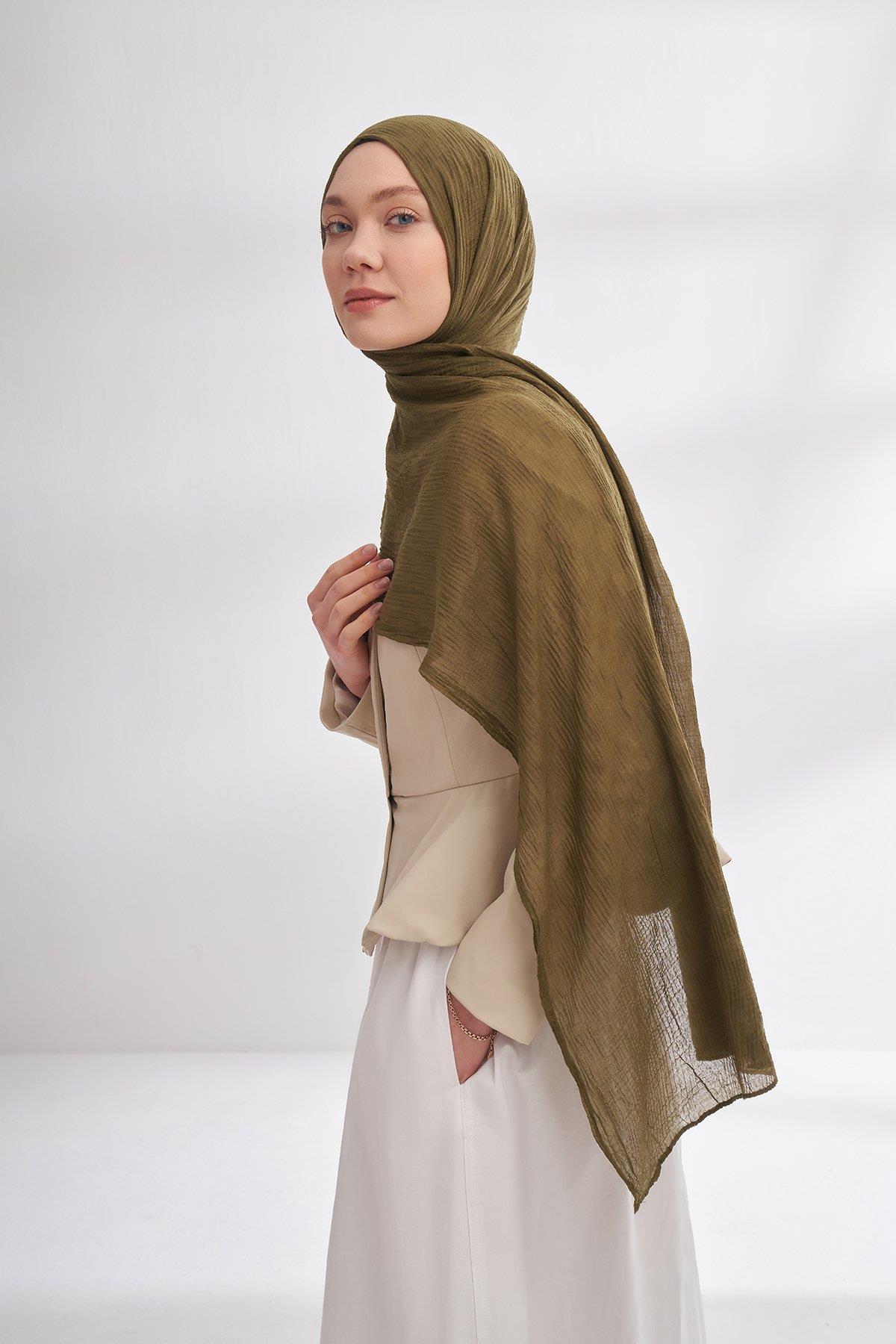 Armanda Müslin Dama Desen Şal 3350-Haki