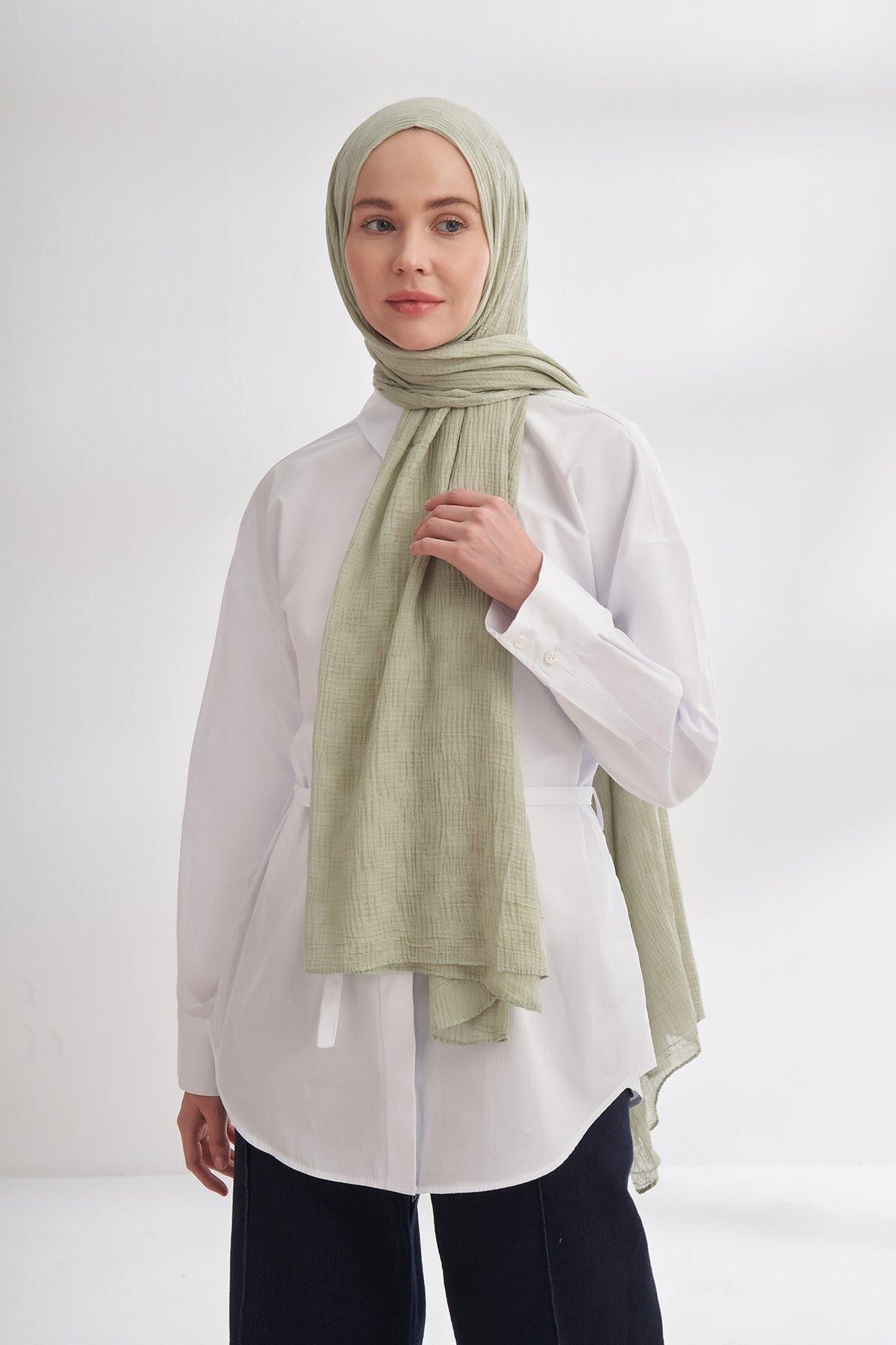 Armanda Müslin Dama Desen Şal 3350-Keten Yeşili