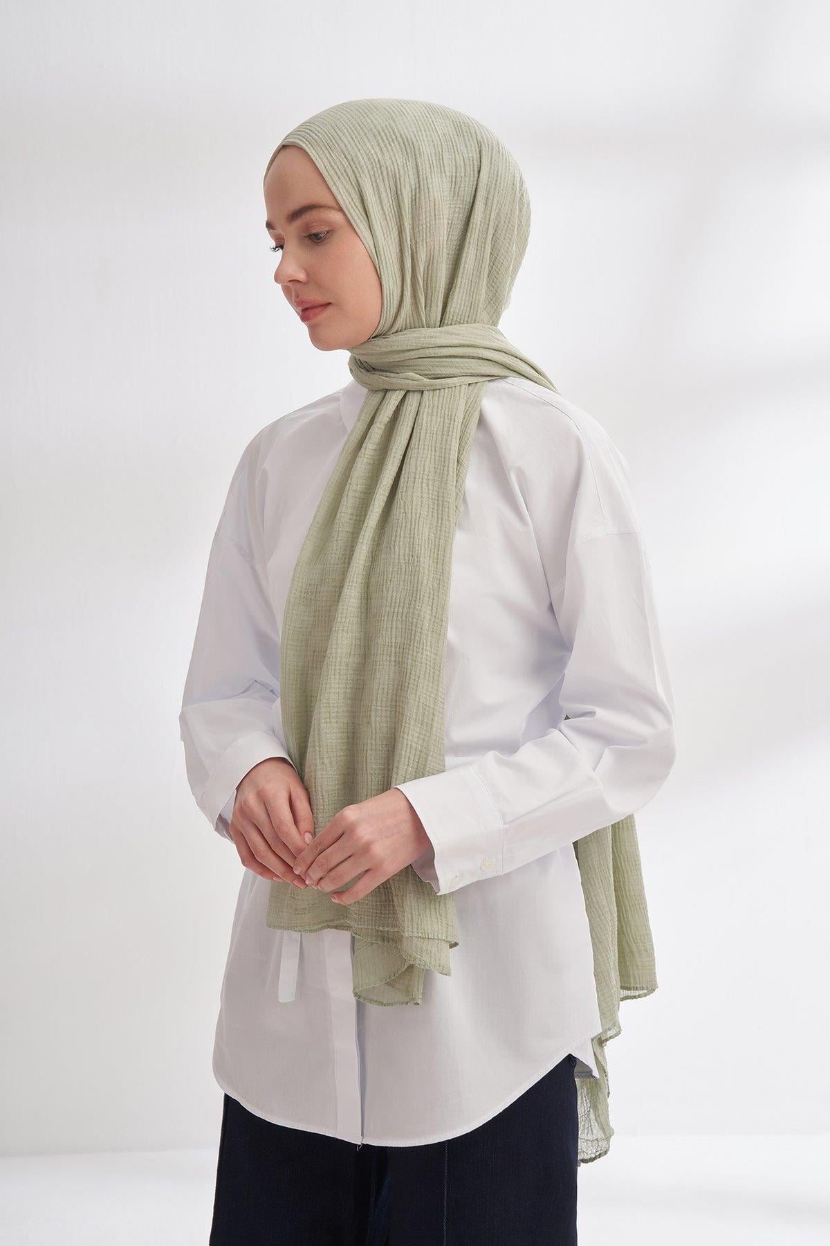 Armanda Müslin Dama Desen Şal 3350-Keten Yeşili