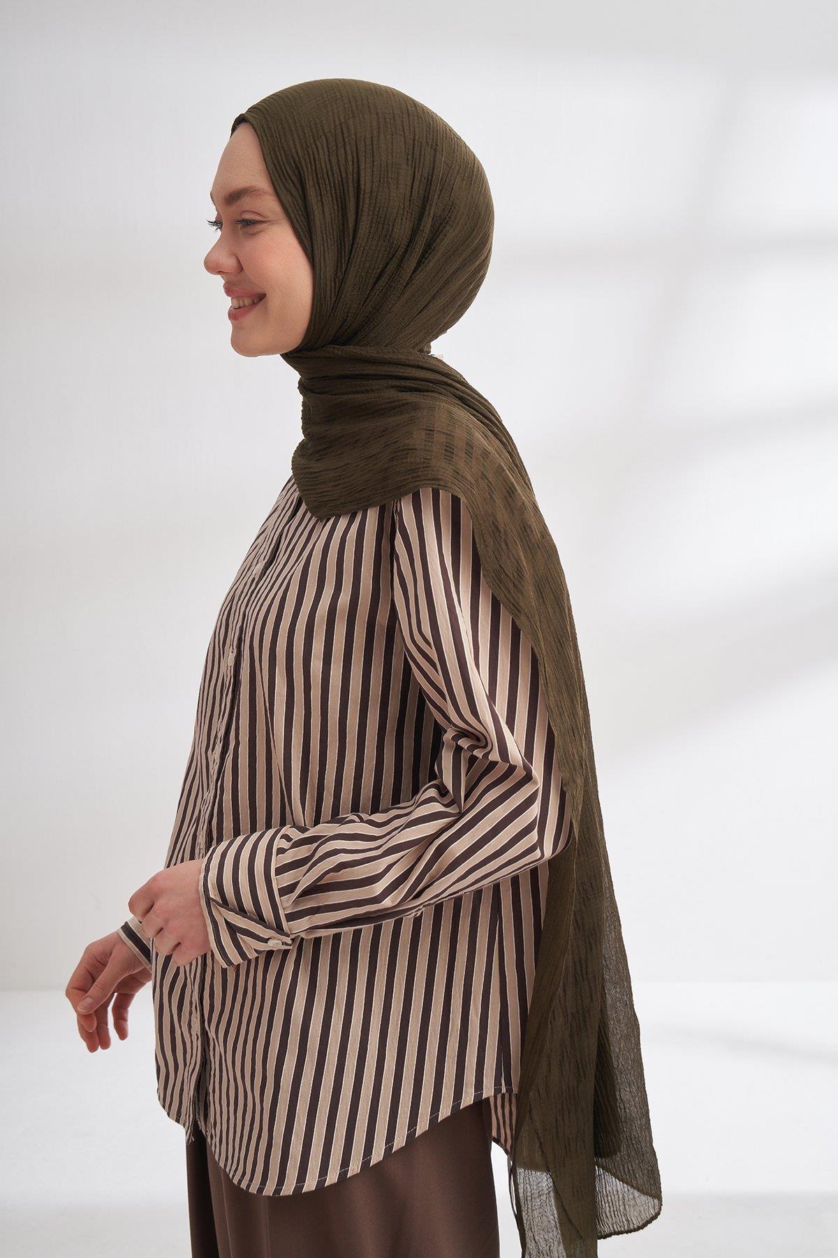 Armanda Müslin Dama Desen Şal 3350-Koyu Haki