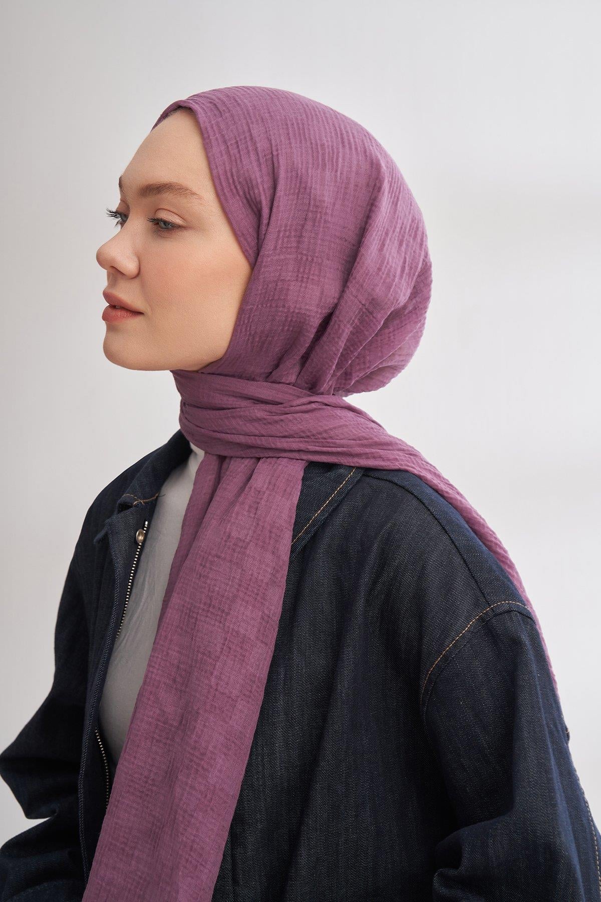 Armanda Müslin Dama Desen Şal 3350-Leylak