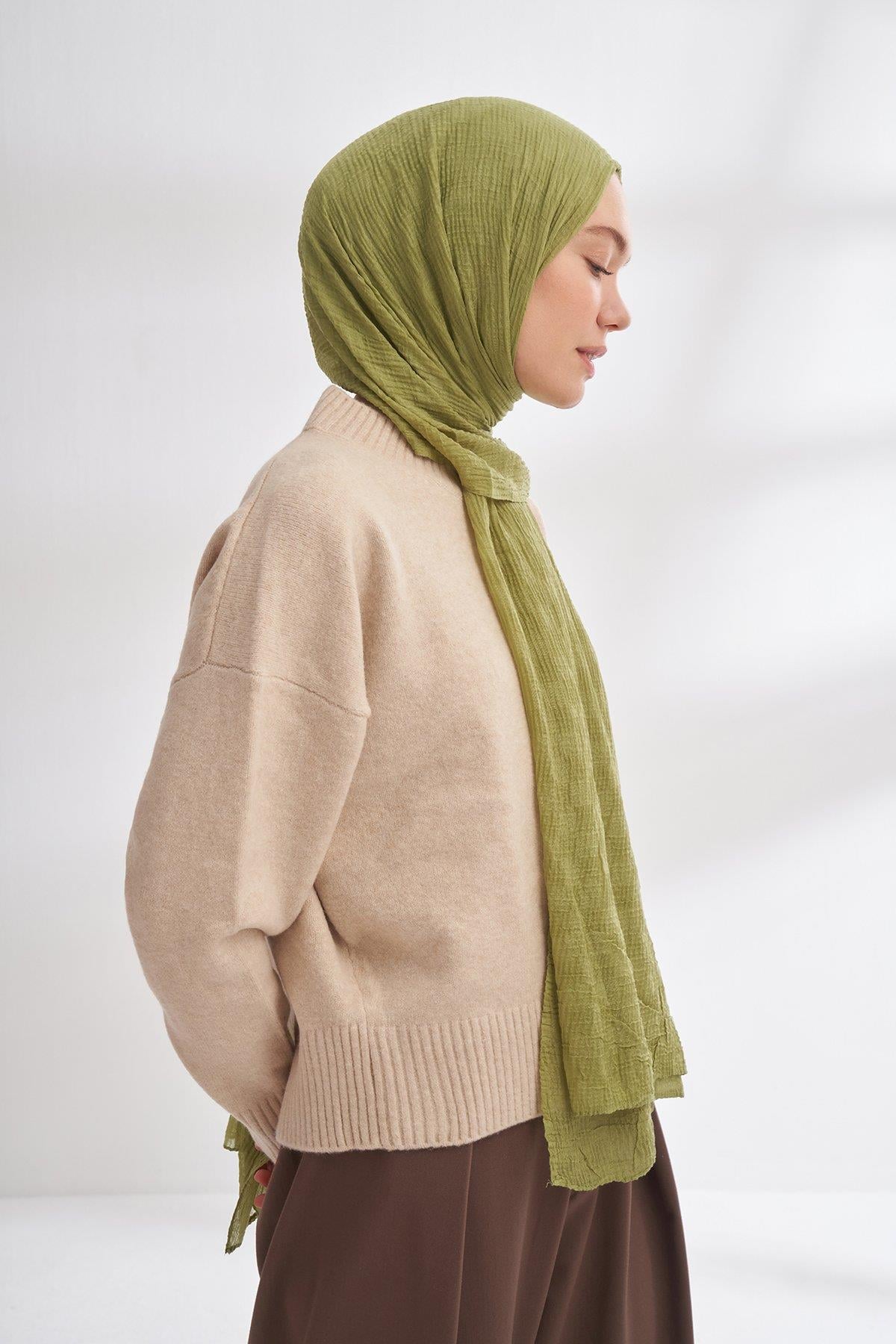 Armanda Müslin Dama Desen Şal 3350-Olive