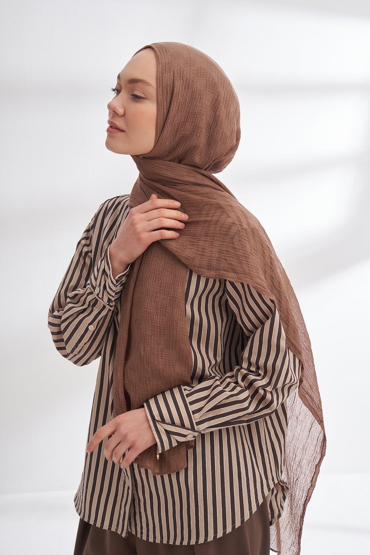 Armanda Müslin Dama Desen Şal 3350-Vizon