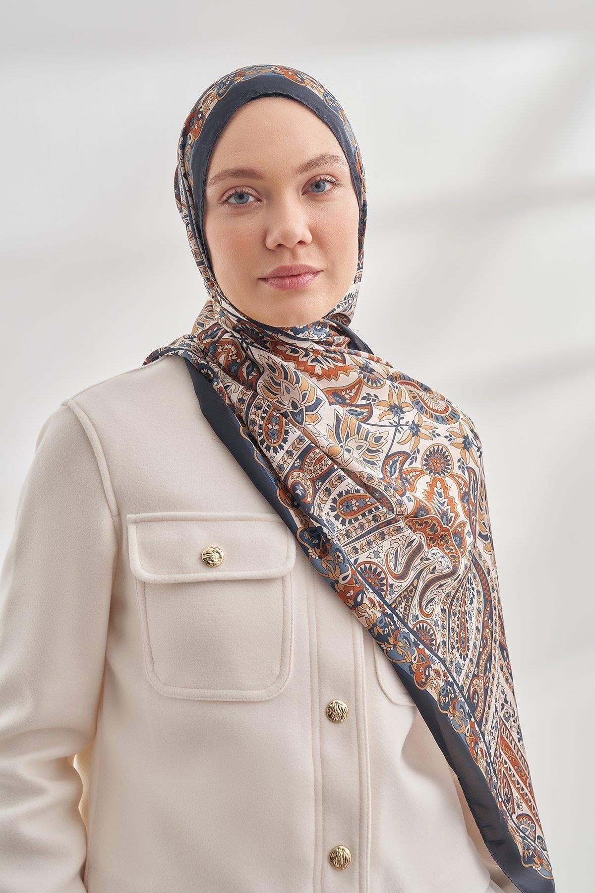 Armanda Özel Seri Etnik Desen Şal 6035-Siyah Taba
