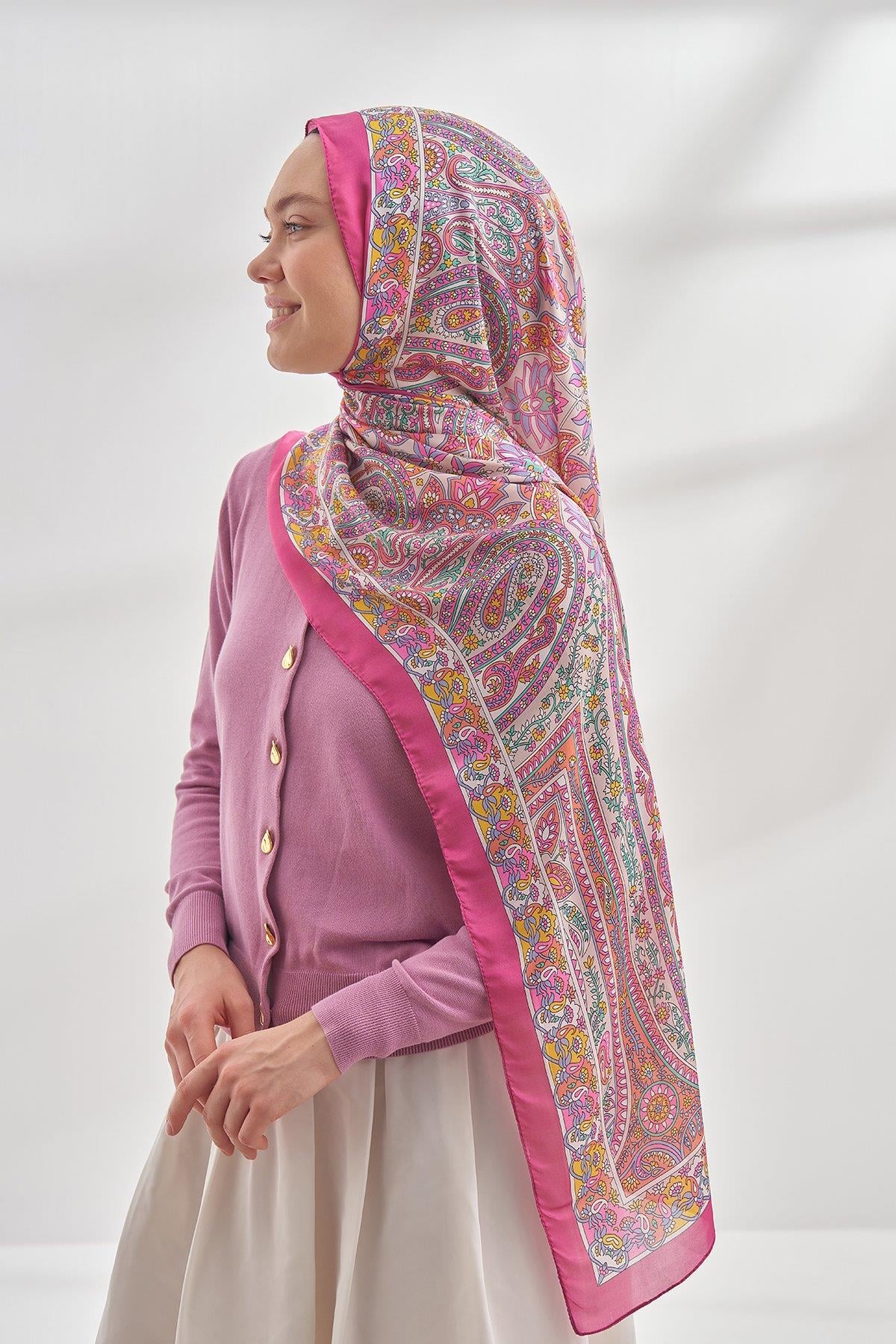 Armanda Özel Seri Etnik Desen Şal 6035-Fuşya Pembe