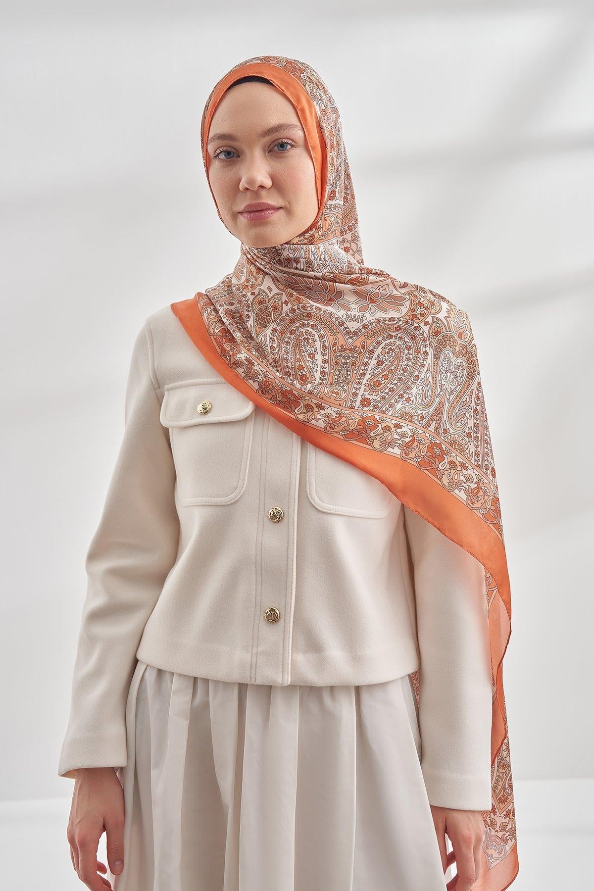 Armanda Özel Seri Etnik Desen Şal 6035-Turuncu