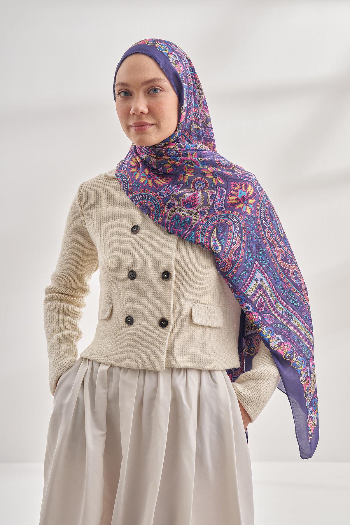 Armanda Özel Seri Etnik Desen Şal 6035-Mürdüm