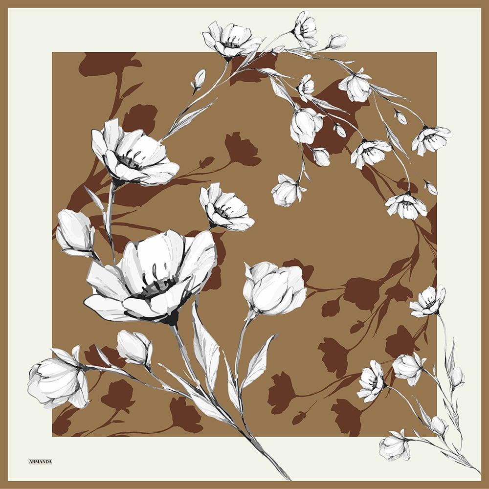 Armanda Plumeria Desen Tivil İpek Eşarp 4333-Kahve
