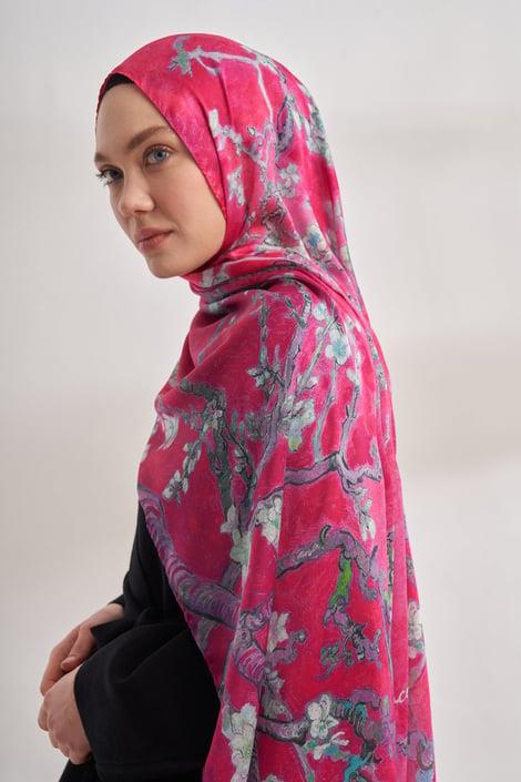 Armanda Vual Almond Bloom Desen Şal 04464-Fuşya