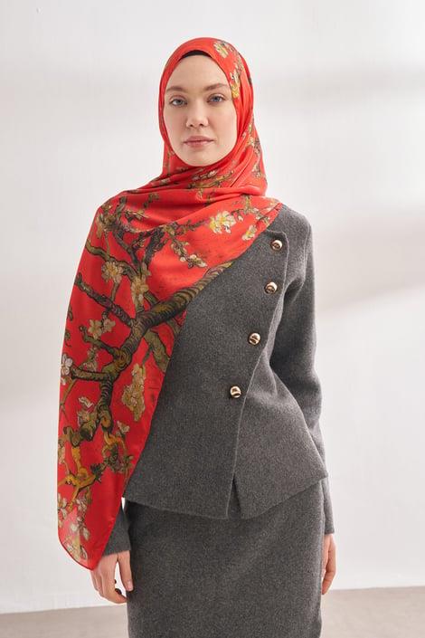 Armanda Vual Almond Bloom Desen Şal 04464-Nar Çiçeği