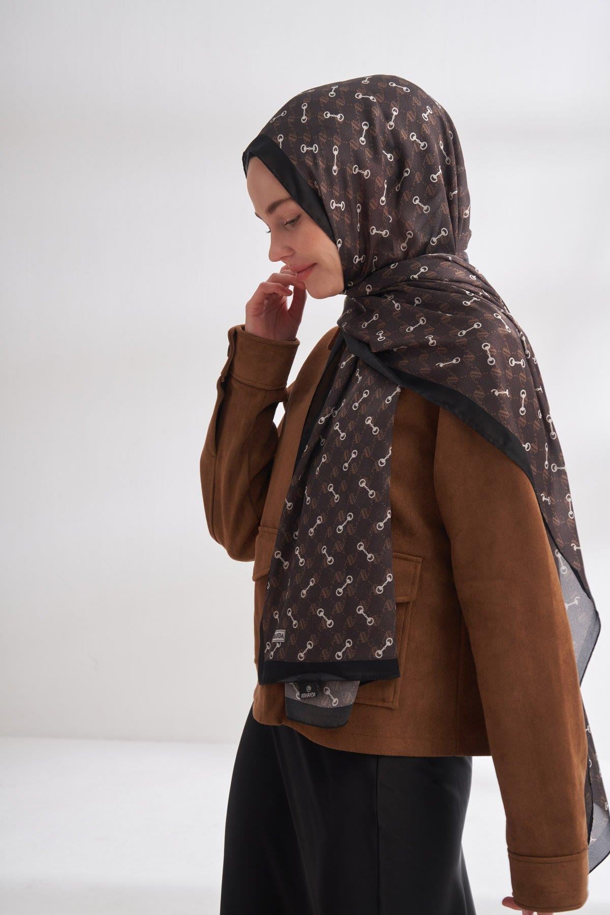 Armanda Vual Monogram Desen Şal 3361-Çikolata