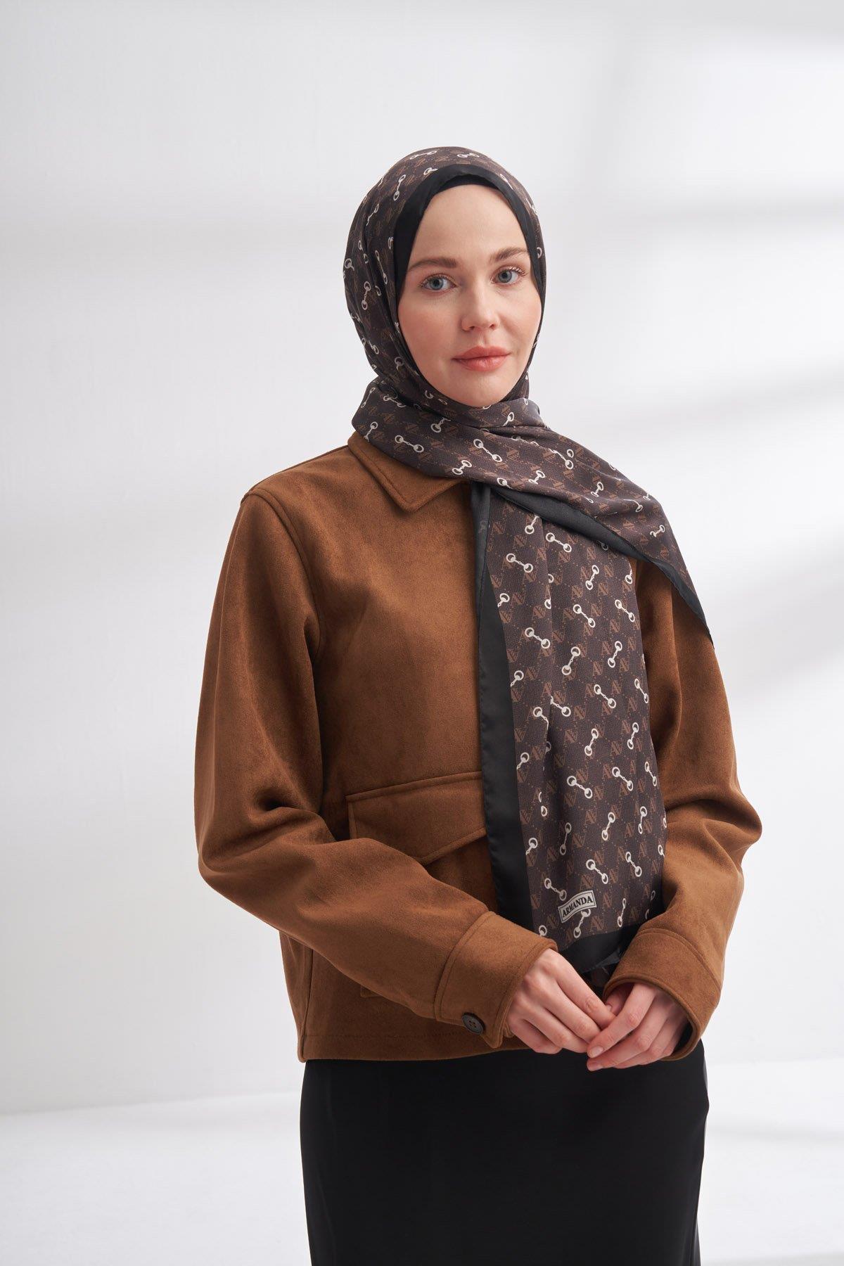 Armanda Vual Monogram Desen Şal 3361-Çikolata