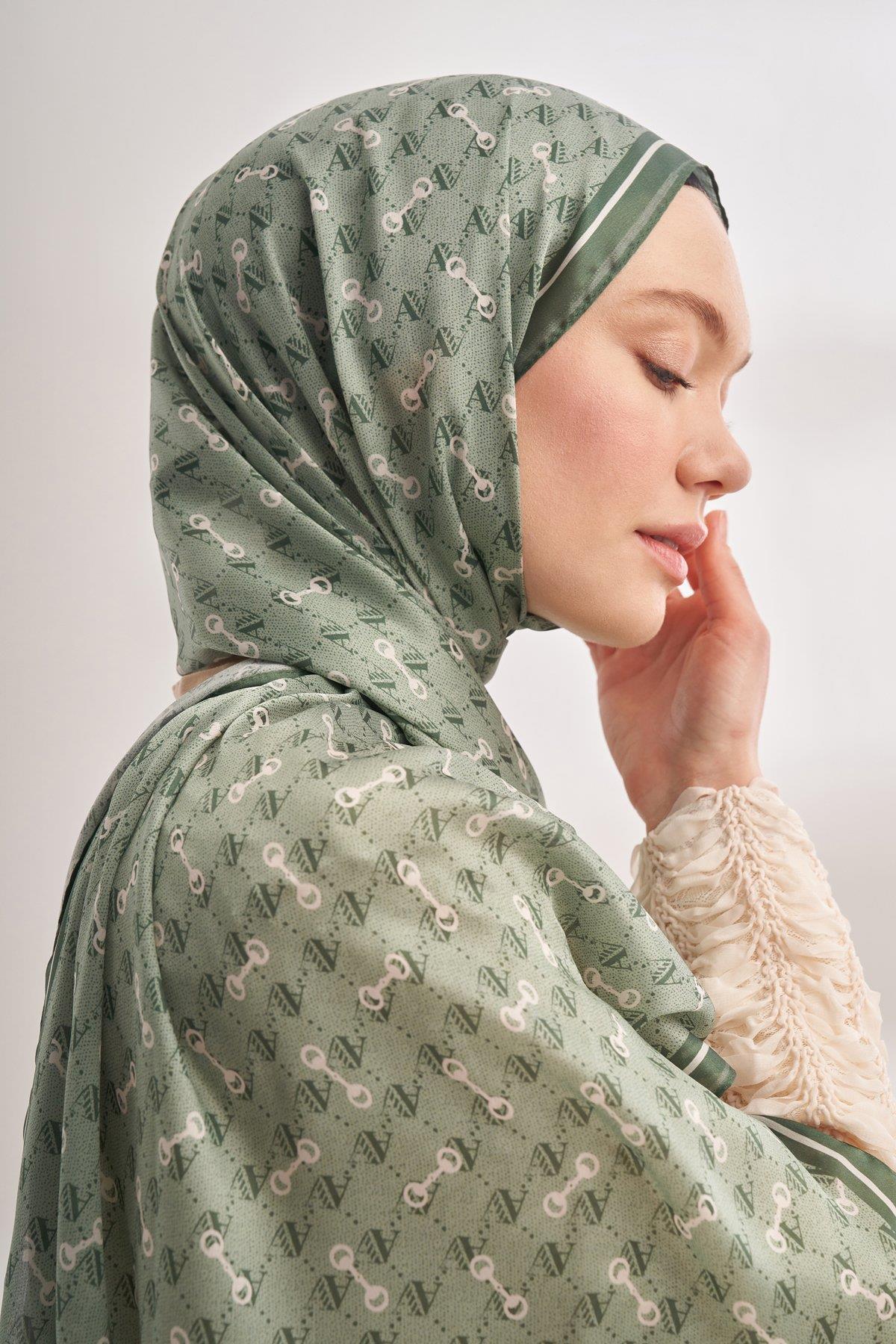 Armanda Vual Monogram Desen Şal 3361-Keten Yeşili
