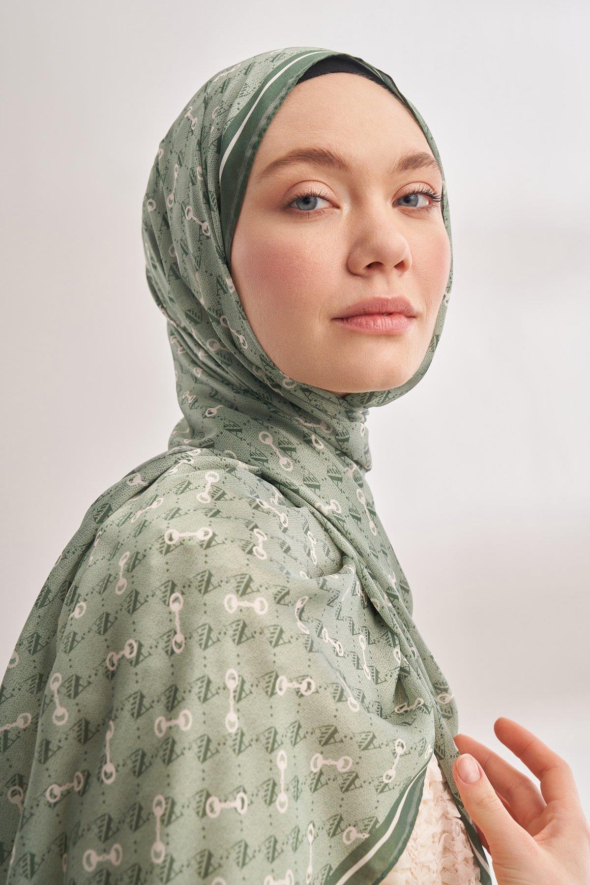 Armanda Vual Monogram Desen Şal 3361-Keten Yeşili
