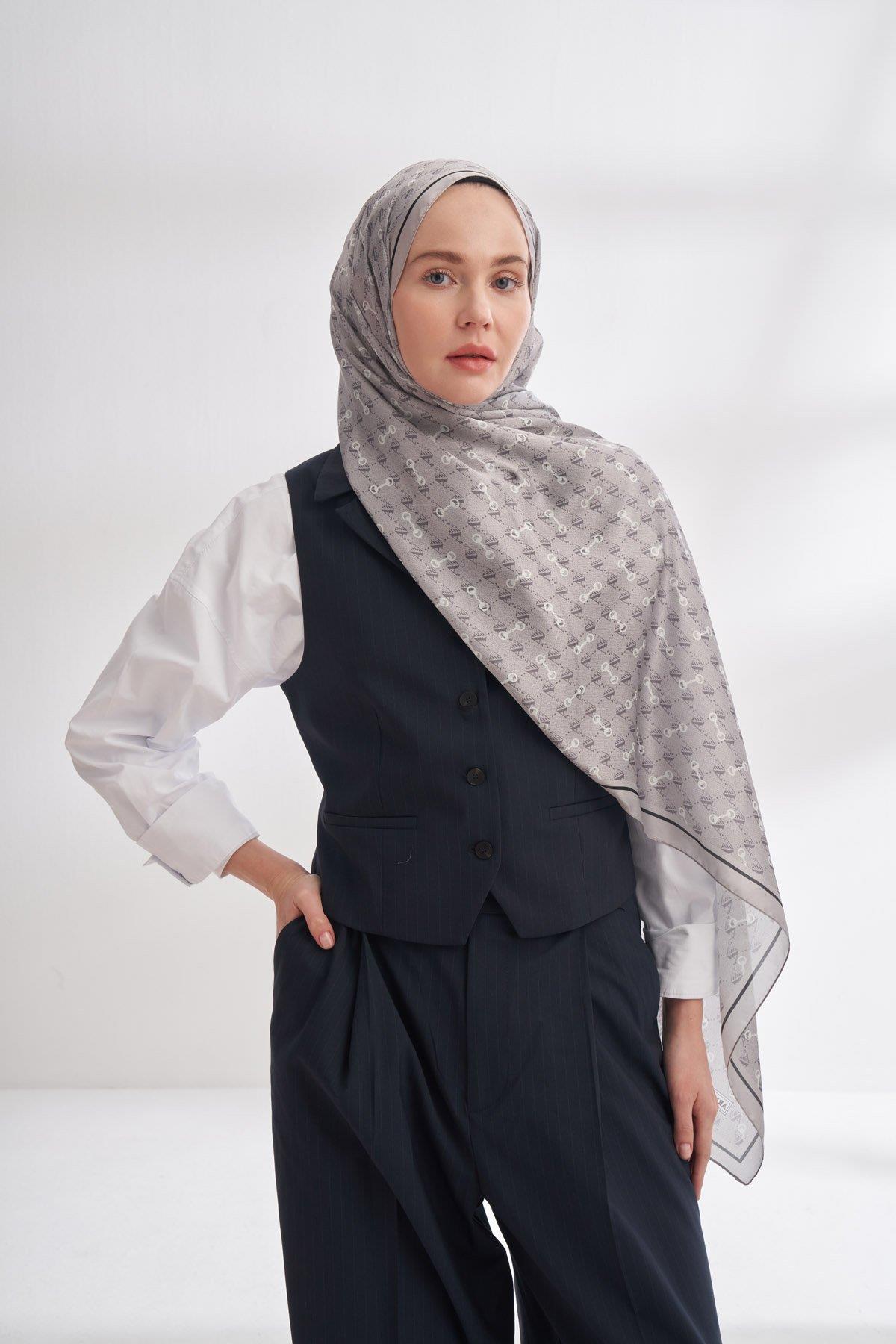 Armanda Vual Monogram Desen Şal 3361-Stone