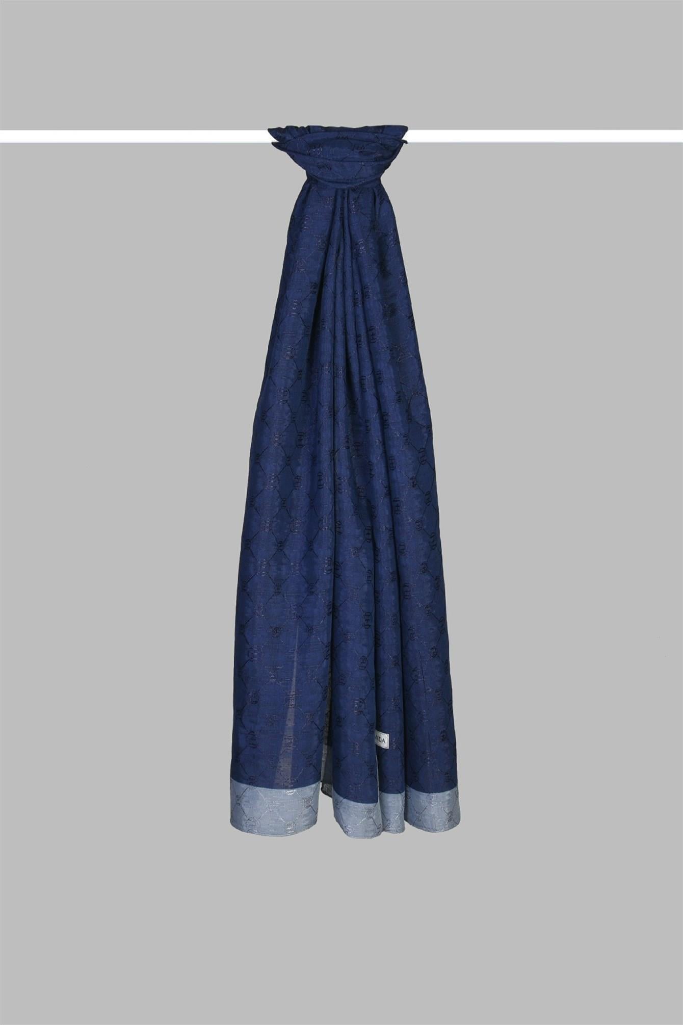 Armanda Zincir Monogram Desenli Şal 3042-Lacivert