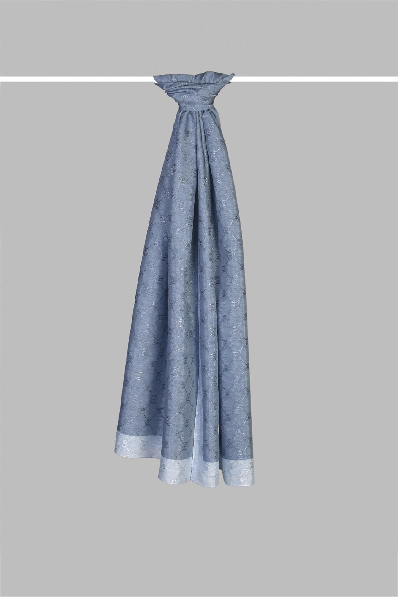 Armanda Zincir Monogram Desenli Şal 3042-Kot Mavi