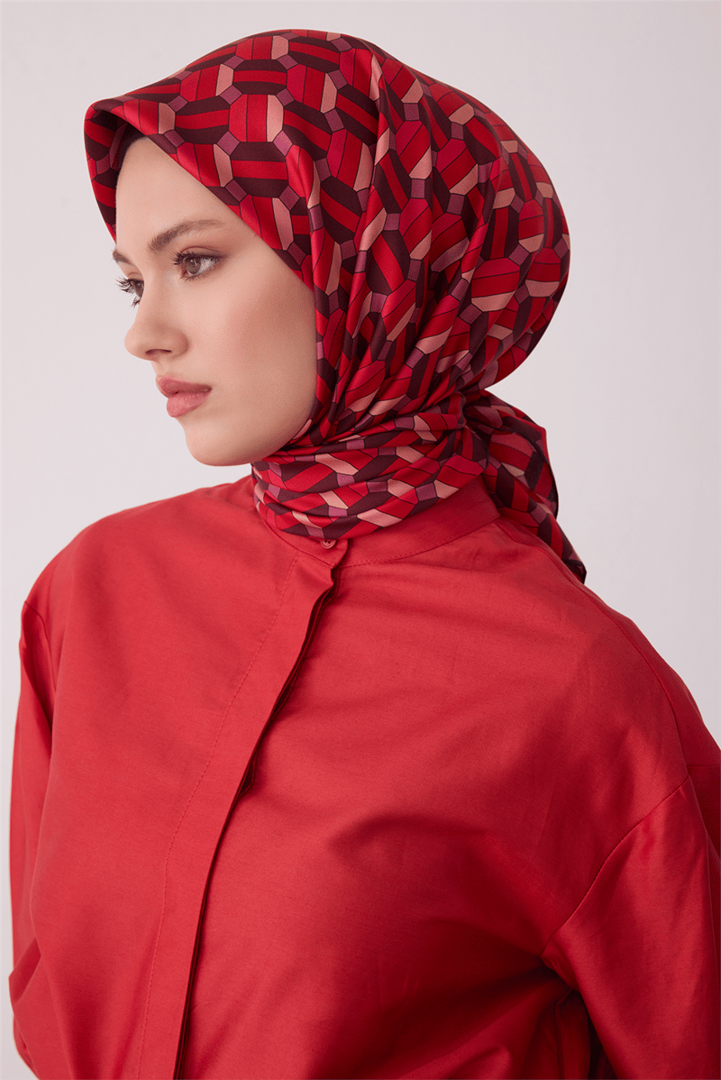 Belli Geometrik Desen Tivil İpek Eşarp E26KA4407D01-36