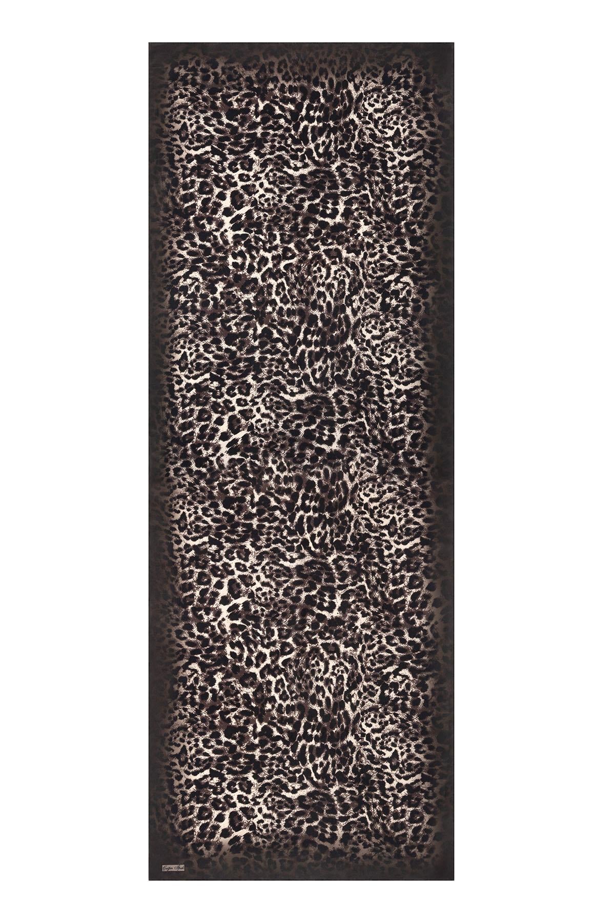 Çağrı İpek Leopar Desenli Demor Krep İpek Şal 15258-2