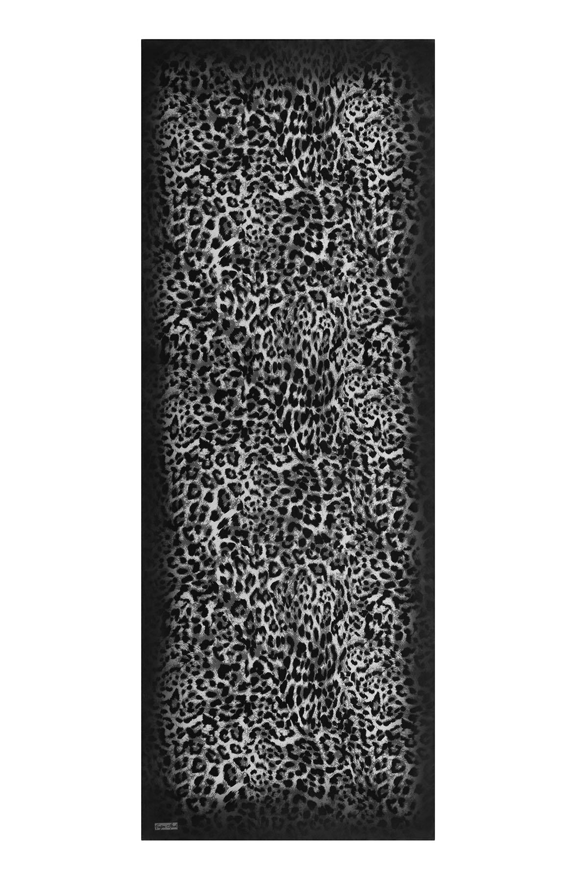 Çağrı İpek Leopar Desenli Demor Krep İpek Şal 15258-3