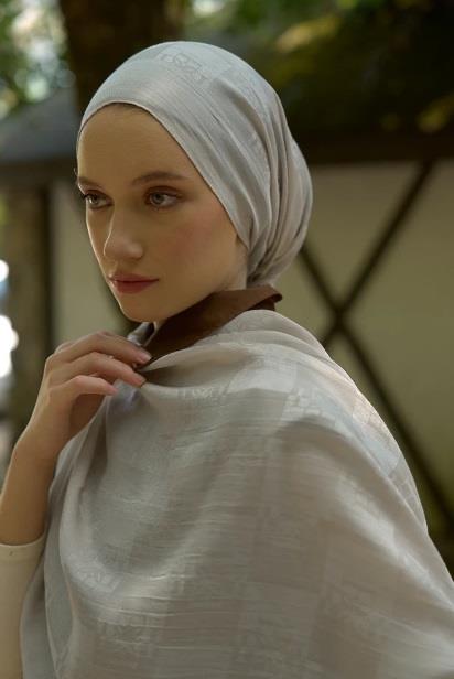 Ed Scarf Welness Dama Monogram Desen Şal 01092025-Bej