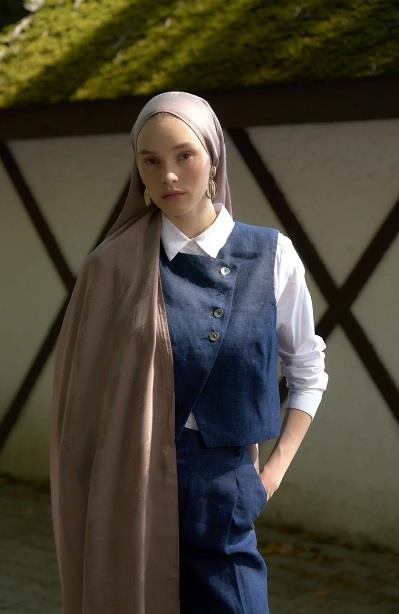 Ed Scarf Welness Dama Monogram Desen Şal 01092025-Vizon
