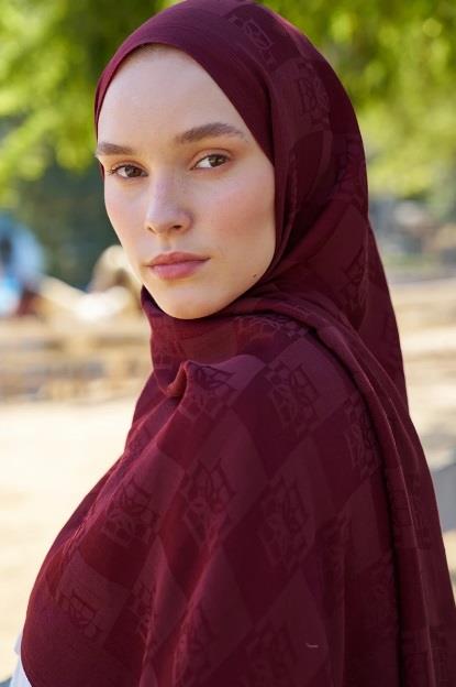 Ed Scarf Welness Dama Monogram Desen Şal 01092025-Bordo