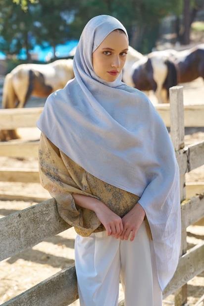 Ed Scarf Welness Dama Monogram Desen Şal 01092025-Gümüş