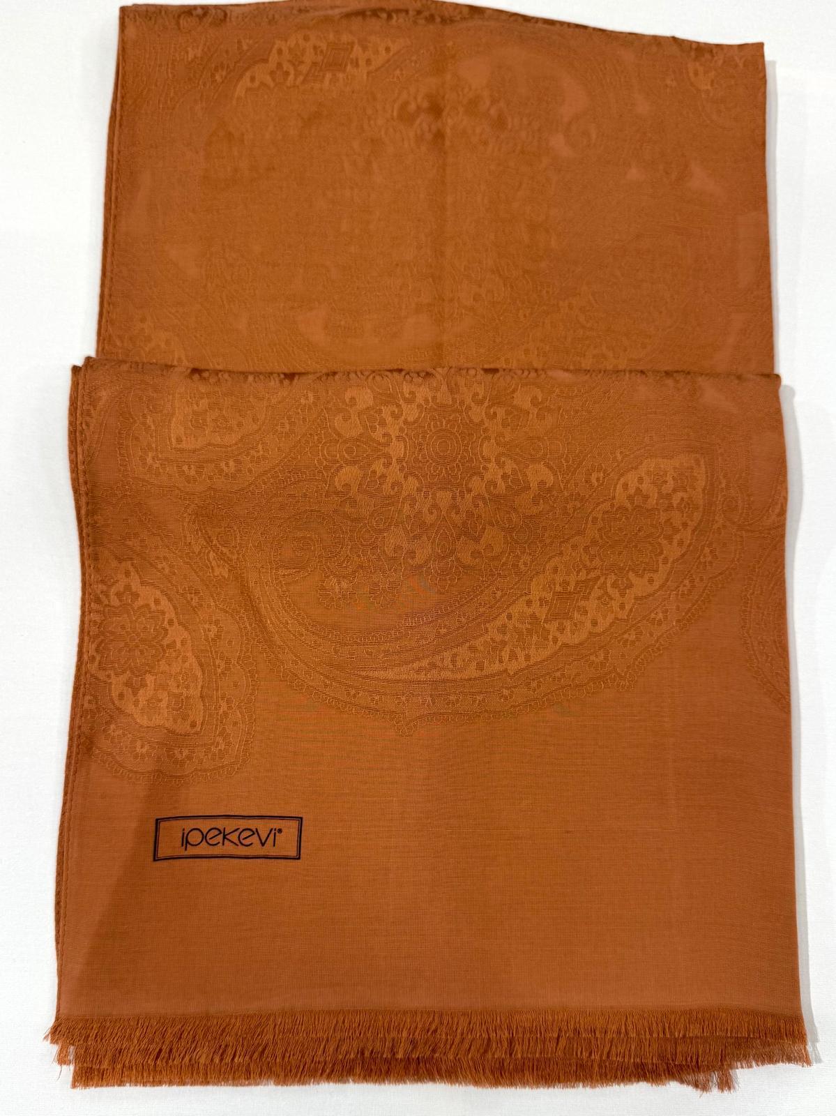 İpekevi Dört Mevsim Etnik Desenli Monogram Jakar Şal 04472-Bakır