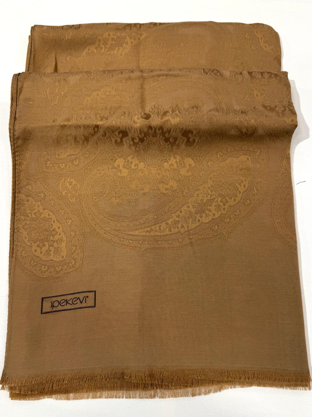 İpekevi Dört Mevsim Etnik Desenli Monogram Jakar Şal 04472-Sütlü Kahve