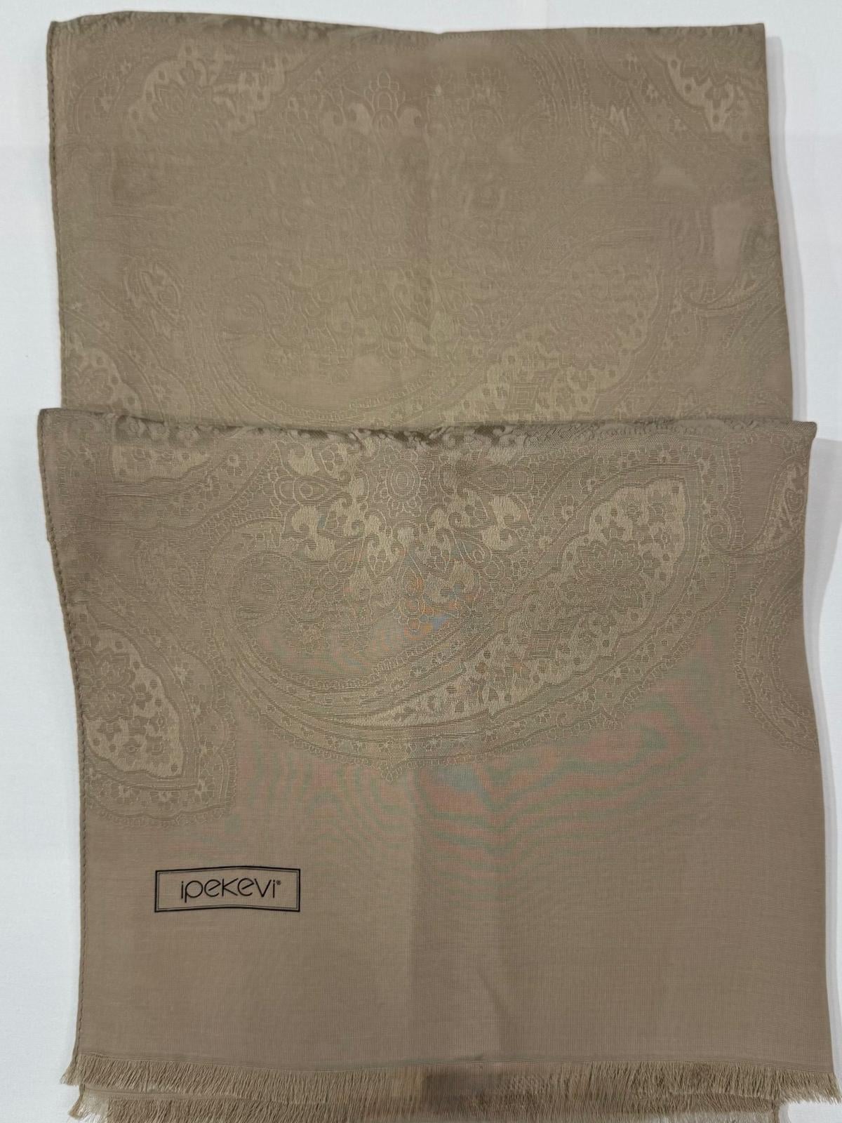 İpekevi Dört Mevsim Etnik Desenli Monogram Jakar Şal 04472-Taş
