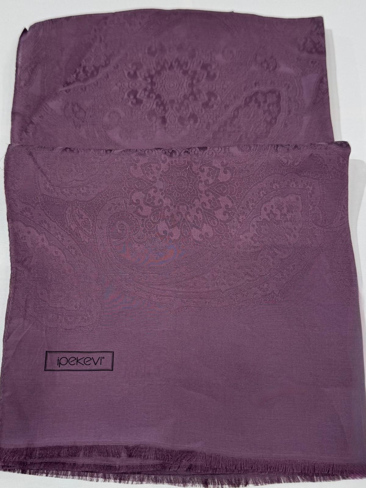 İpekevi Dört Mevsim Etnik Desenli Monogram Jakar Şal 04472-İncir Moru