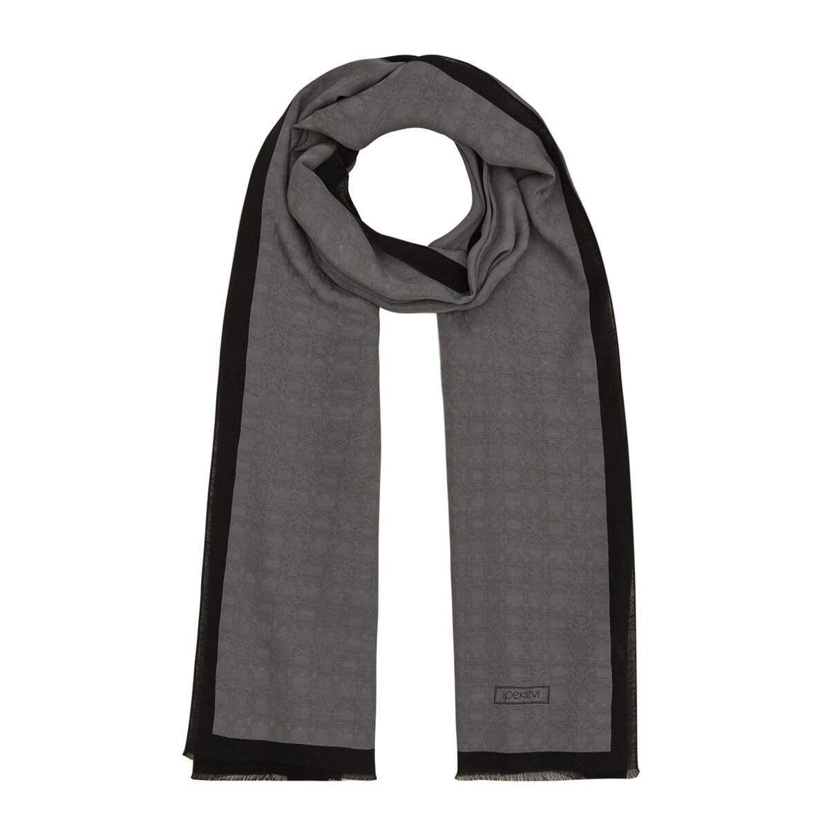 İpekevi Dört Mevsim Monogram Desen Şal 04356-Gümüş