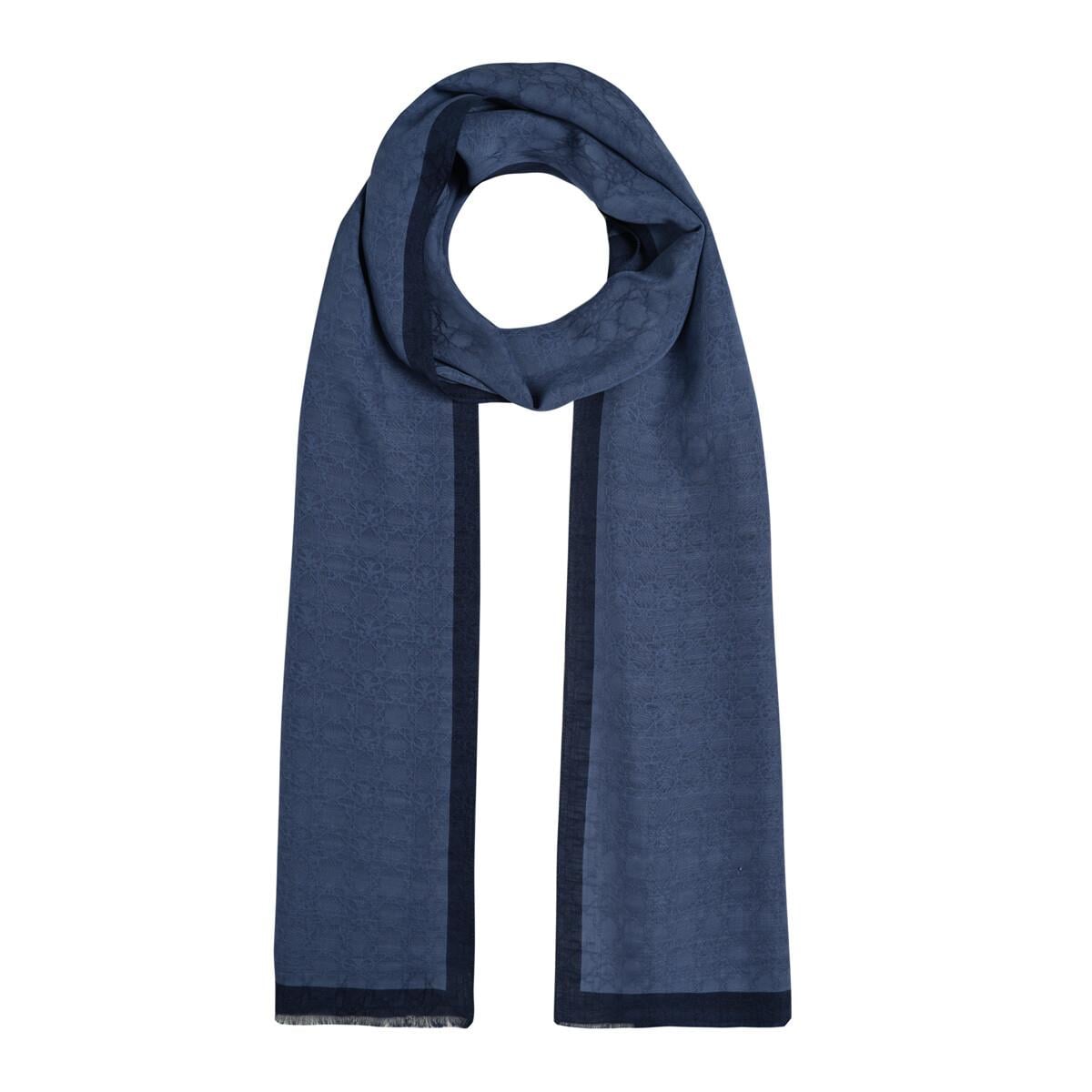İpekevi Dört Mevsim Monogram Desen Şal 04356-Kot Mavi