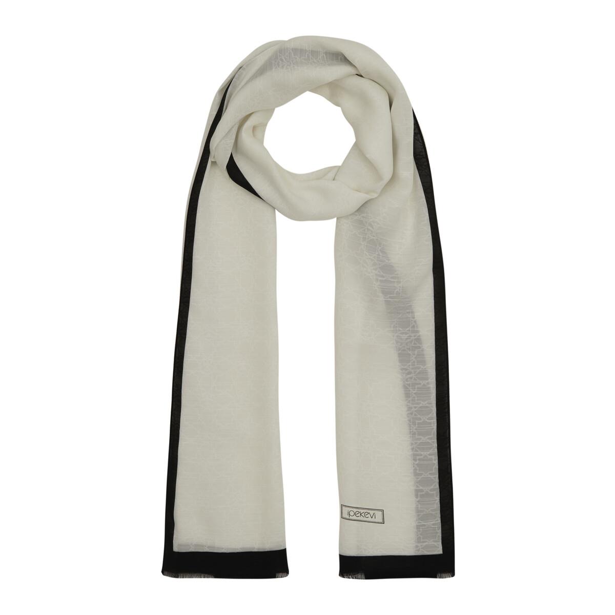 İpekevi Dört Mevsim Monogram Desen Şal 04356-Beyaz