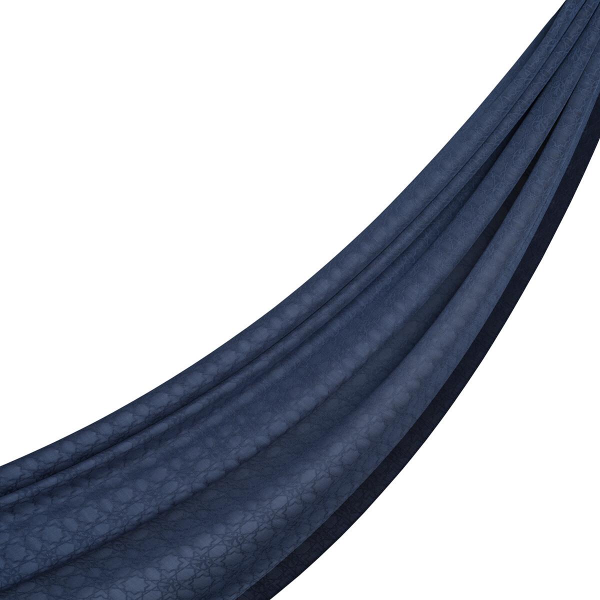 İpekevi Dört Mevsim Monogram Desen Şal 04356-Kot Mavi