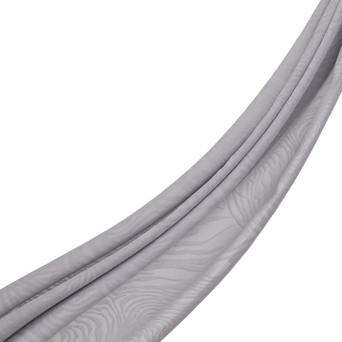 İpekevi Dört Mevsim Zebra Desenli Monogram Jakar Şal 04473-Buz Beyazı