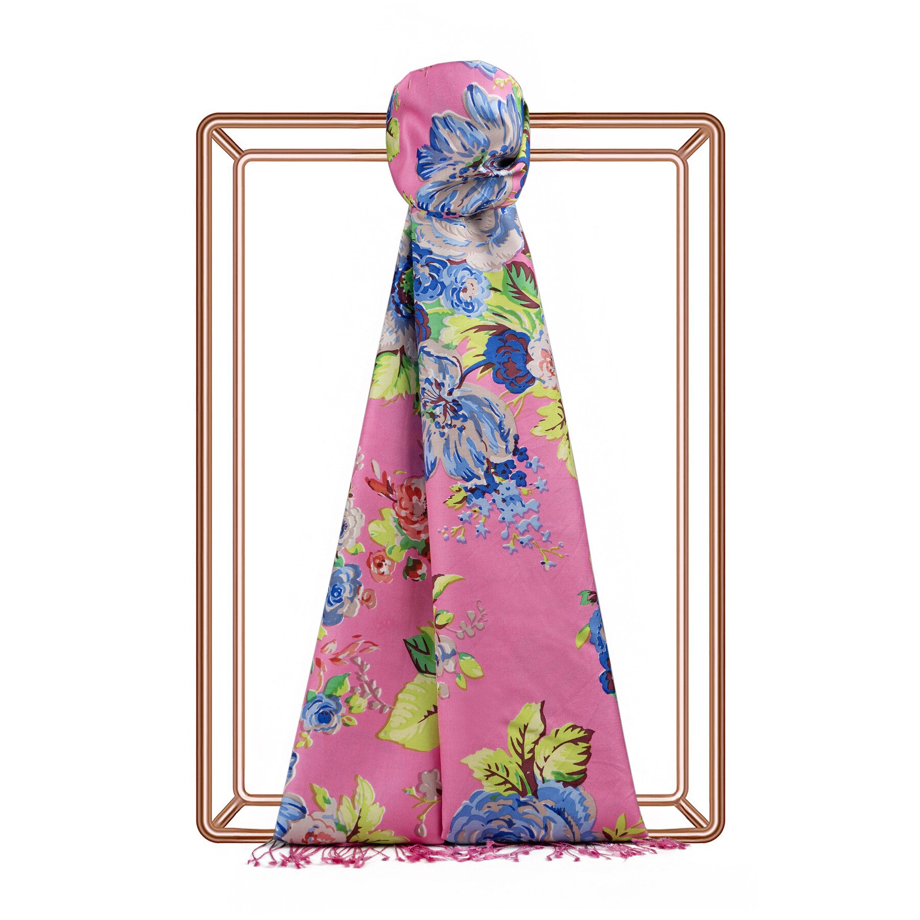 İpekevi Düş Buketi Desenli İpek Şal 02679-Şeker Pembe