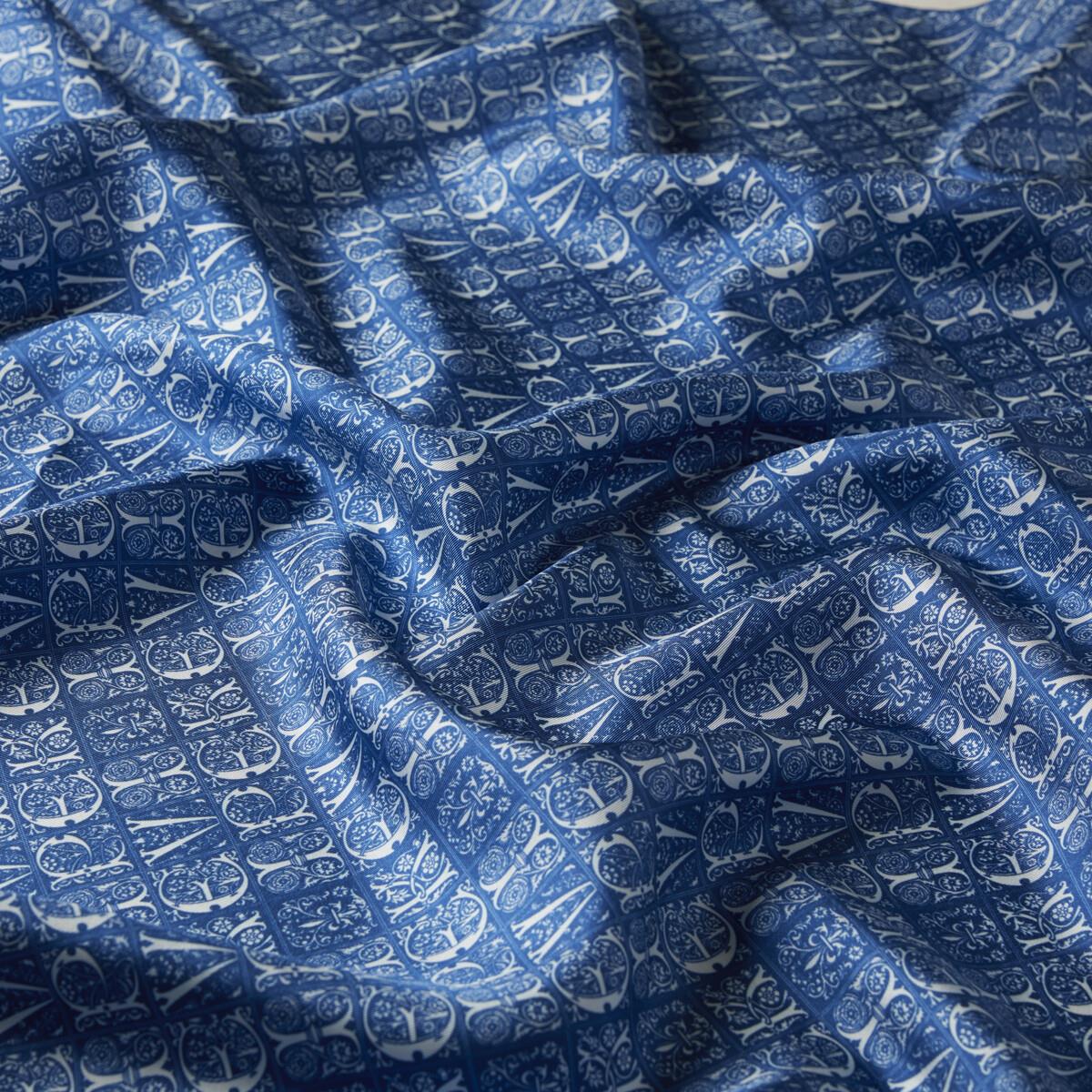 İpekevi Etnik Monogram Eşarp 01245-Saks Mavisi