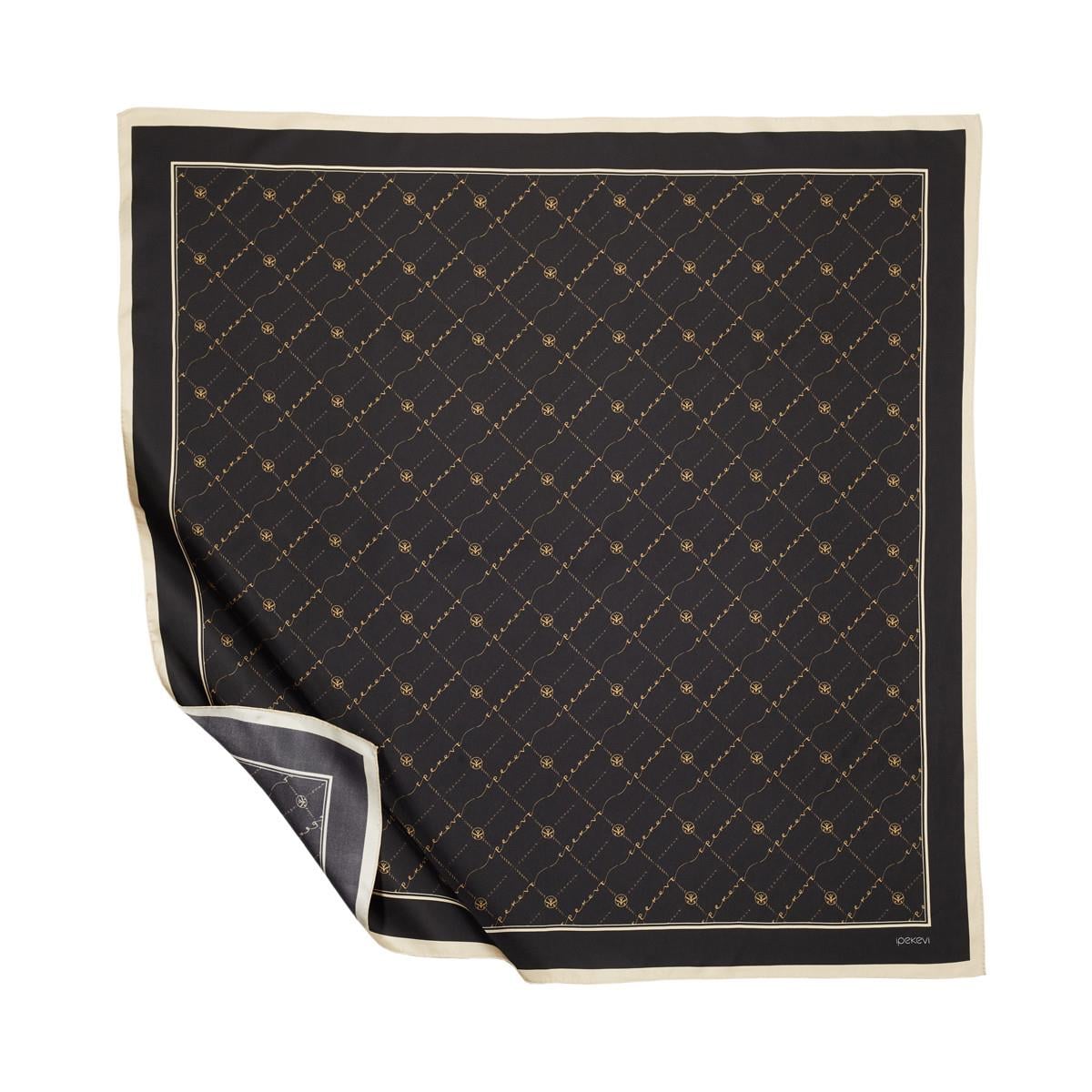 İpekevi İpek Monogram Tivil Eşarp 1141-Siyah Gold