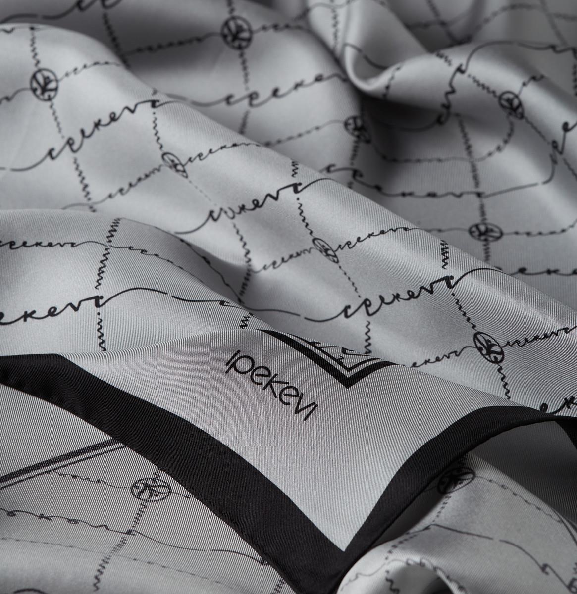 İpekevi İpek Monogram Tivil Eşarp 1141-Gümüş