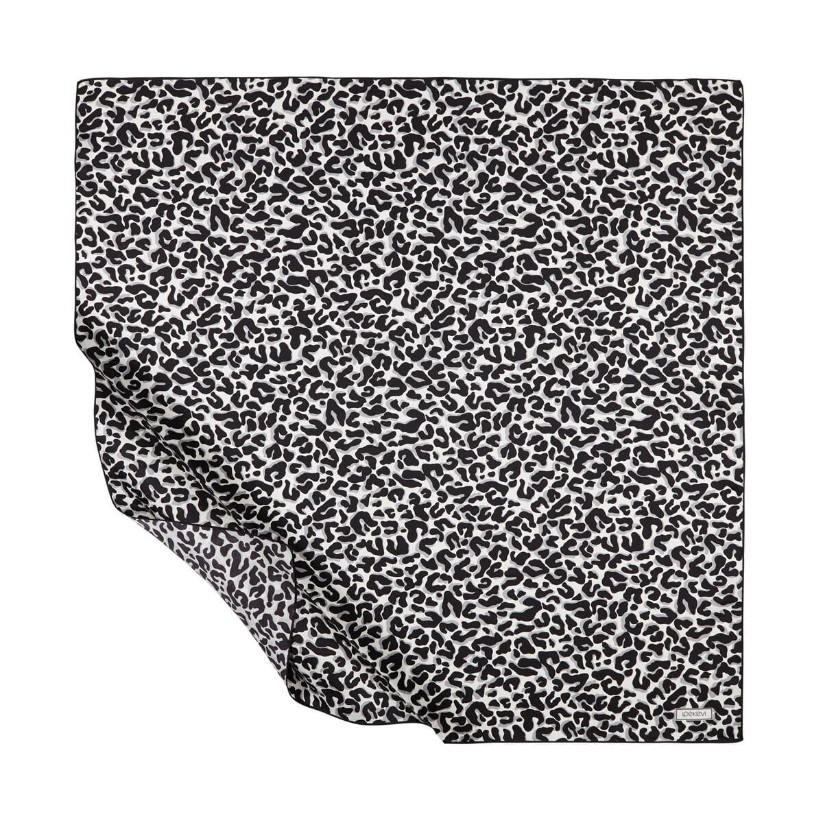 İpekevi Leopar Desenli İpek Eşarp 01164-Siyah