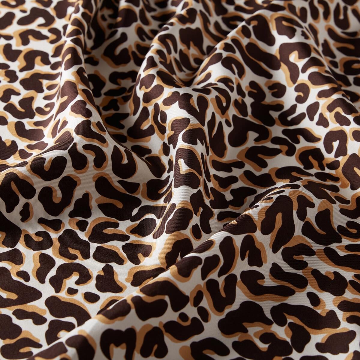 İpekevi Leopar Desenli İpek Eşarp 01164-Kahve
