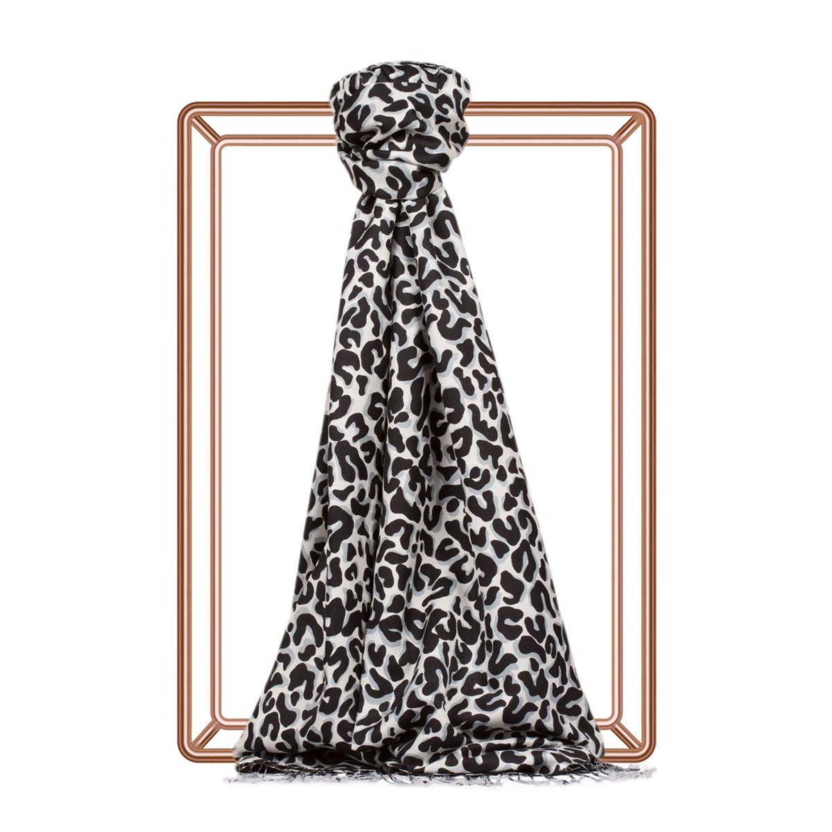 İpekevi Leopar Desenli İpek Şal 02452-Siyah