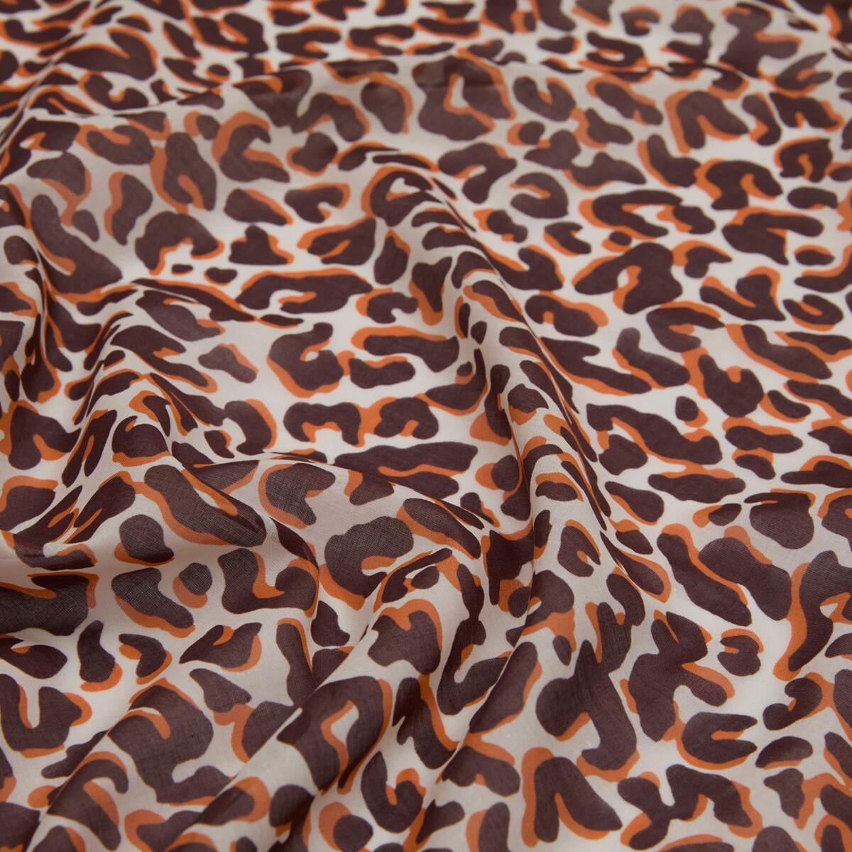 İpekevi Leopar Desenli Pamuk Eşarp 01414-Kahve