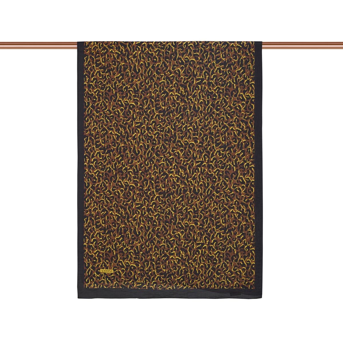 İpekevi Leopar Desenli Tensel Şal 02880-Siyah Gold