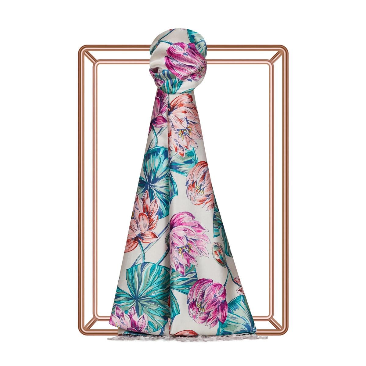 İpekevi Lotus Desenli İpek Şal 07798-Puslu Pembe