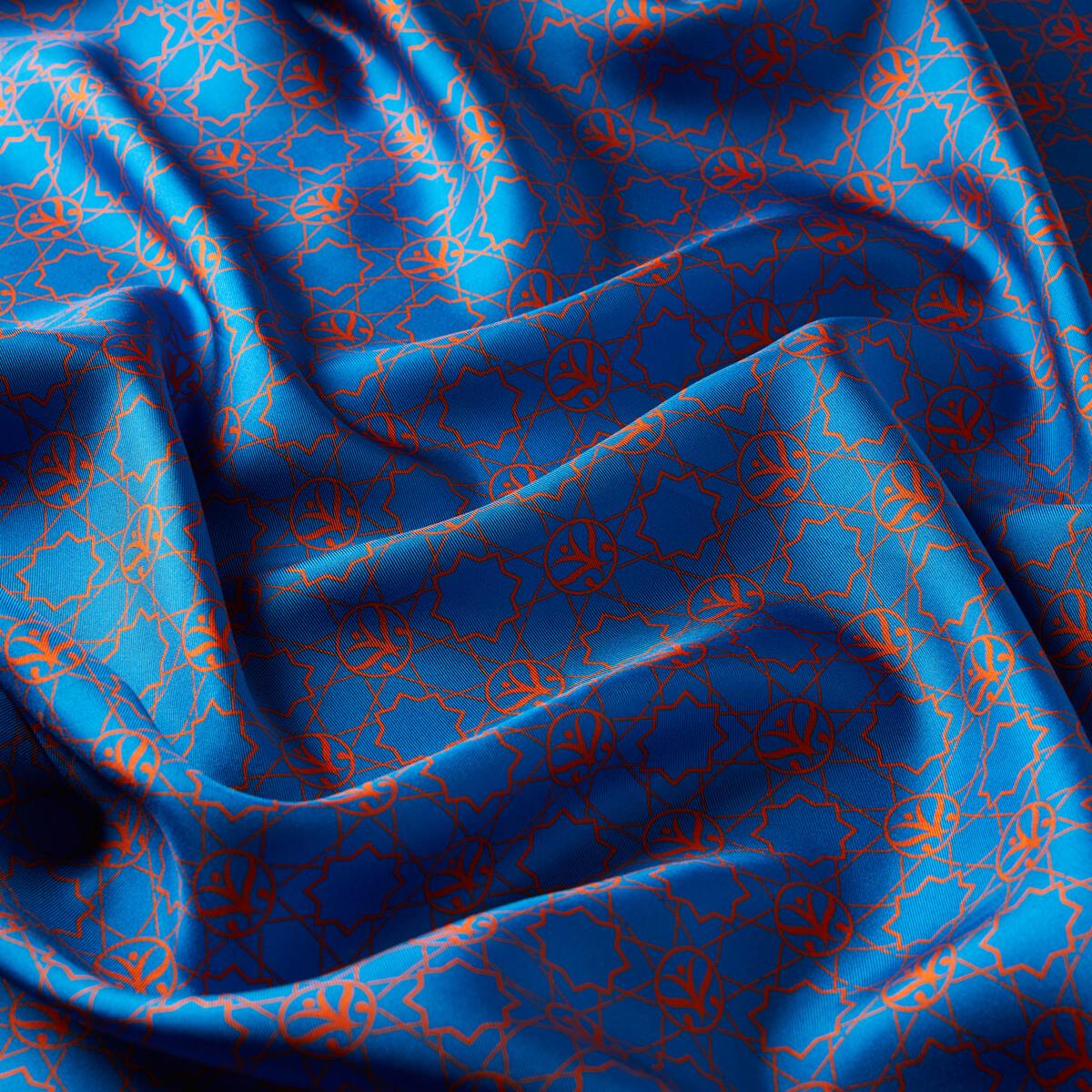 İpekevi Mini Seljuk Monogram Eşarp 01123-Saks Mavisi